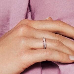 Pandora Rose Gold Twisted Pavé Ring with Clear Stones